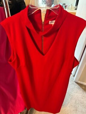 Calvin Klein Bright Red Sleeveless V-Neck Zip-Back Top